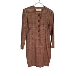 Vintage 80s Dress Wiggle Plaid Lined Career Vent Size‎ 6